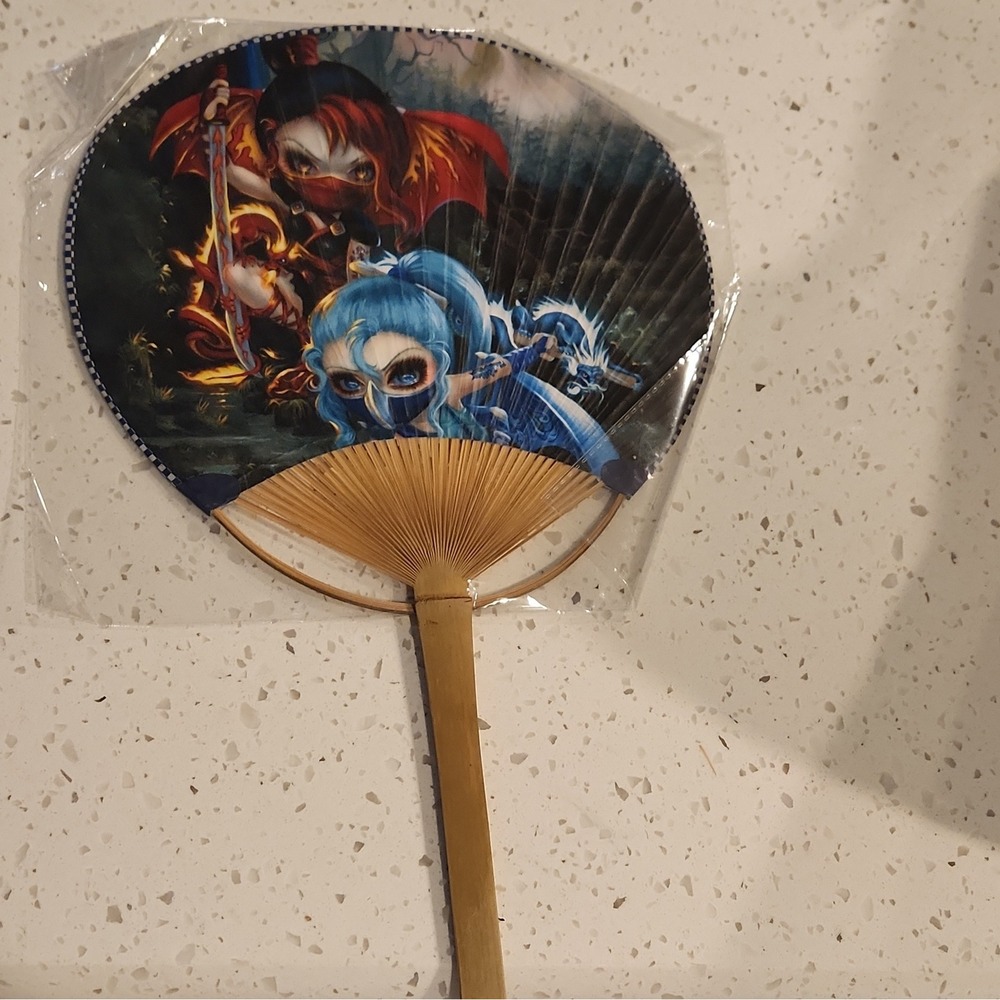Jasmine Becket-Griffith Strangeling Ninja Dragon Bamboo Hand Fan Gothic Art